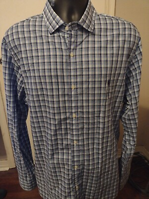 #ad Men#x27;s Polo Ralph Lauren Slim Fit Long Sleeve Button Shirt 18.5 2XL Blue Plaid $24.39