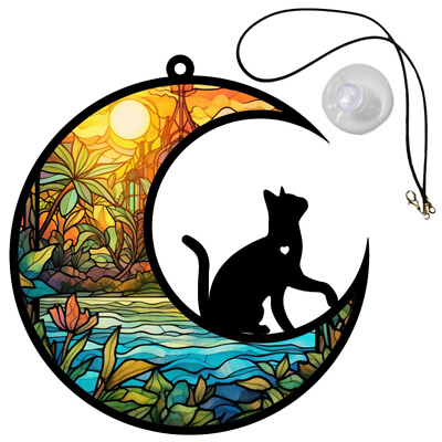 #ad Garden Decorative Moon Cat Acrylic Window Hanging Hanging Moon Cat Ornament $8.89