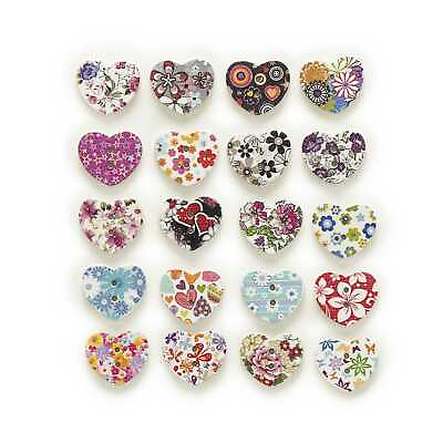 #ad 50 Heart 2 Hole Wood Buttons Sewing Scrapbooking Clothing Gift Home Decor 17mm $3.99