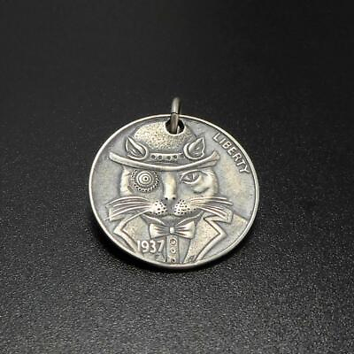 #ad Antiqued Sterling Silver Hat Bow Tie Monocle Cat Coin Charm Pendant Unique Fun $19.95