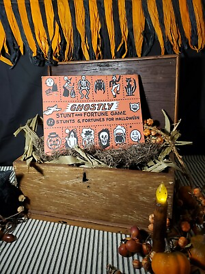#ad VINTAGE ANTIQUE OLD STYLE HALLOWEEN GHOSTLY SPOOKY STUNT FORTUNE GAME SIGN $13.95