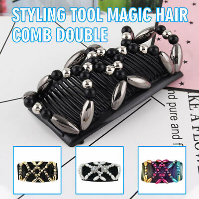 #ad Women#x27;s Magic Wood Beads Hair Comb Double Slide Stretch Hair Clip Hairpins $12.38