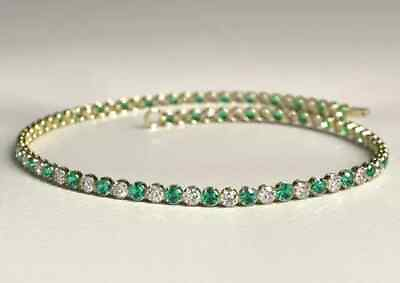 #ad 14K Yellow Gold Plated Round Cut 5Ct Simulated Emerald Women#x27;s Tennis Bracelet $185.49