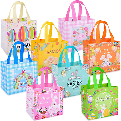 #ad 8 Pcs Easter Gift BagsMedium Easter Bags with HandlesEaster Treat Bags for Gif $29.12