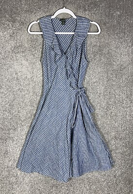 #ad Ralph Lauren Jeans Co Striped Ruffle Flare Wrap Dress Womens Size 6 Blue Pockets $27.99