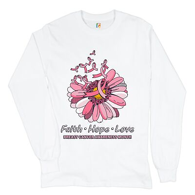 #ad Faith Hope Love Long Sleeve T shirt Breast Cancer Awareness Month Ribbon Flower $25.95