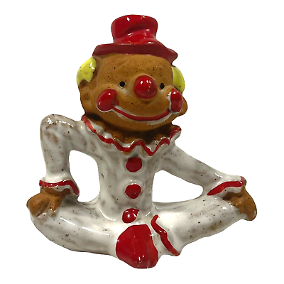 #ad Napcoware Clown Leg Sitting Stretch Figurine Terra Clay Ceramic Red White Glaze $8.87