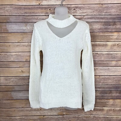 #ad Planet Gold Sweater Juniors M Mock Neck Cut Out White Long Sleeve Womens Knit $11.19