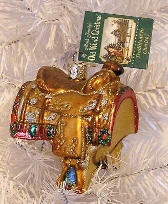#ad 2008 OLD WORLD CHRISTMAS WESTERN HORSE SADDLE BLOWN GLASS ORNAMENT NEW W TAG $15.99