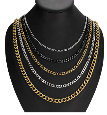 #ad Gold Stainless Steel Necklace Chain for Men and Women High Quality Link Jewelry $2.99
