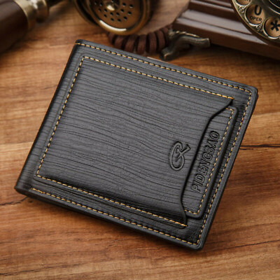 #ad Business Thin Men#x27;s Leather Short Bifold Wallet Credit Card Holder Purse Clutch $8.89