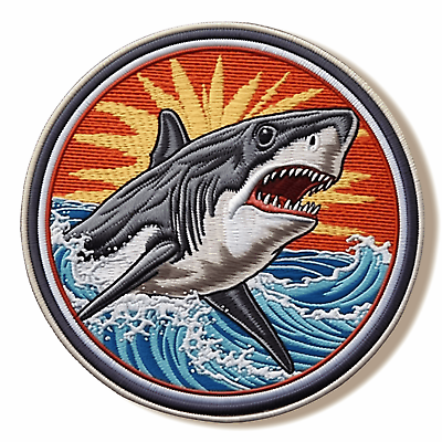 #ad Great White Shark Embroidered Patch Iron on Applique Clothing Vest Ocean Animal $6.87