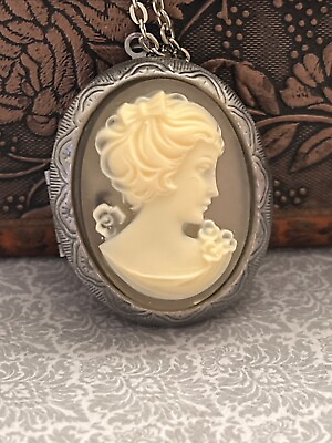 #ad #ad Victorian Lady Cameo Large Locket Necklace Wedding BIRTHDAY Gift Mom Grandma $21.90