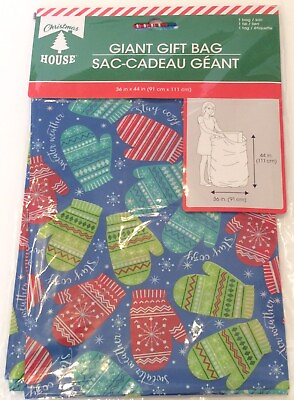 #ad #ad Jumbo Plastic Gift Bag Christmas Theme Mittens 36quot; X 44quot; Giant Gift Bag $4.99