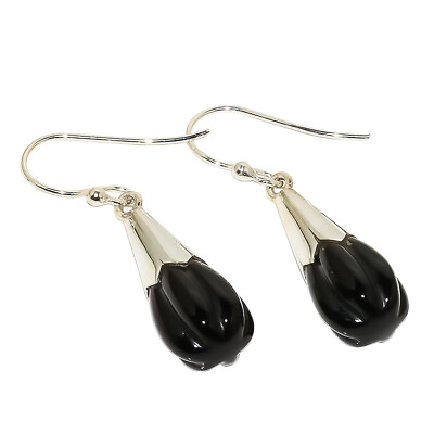 #ad Brazilian Black Onyx Solid 925 Sterling Silver Earring 1.77quot; SE 2035 $41.10