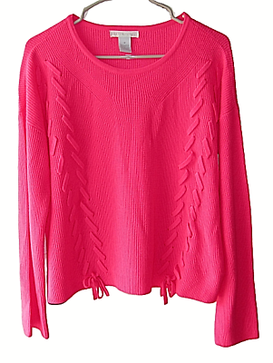 #ad Design History Size M Highlighter Pink Lace Up Detail Sweater $37.96