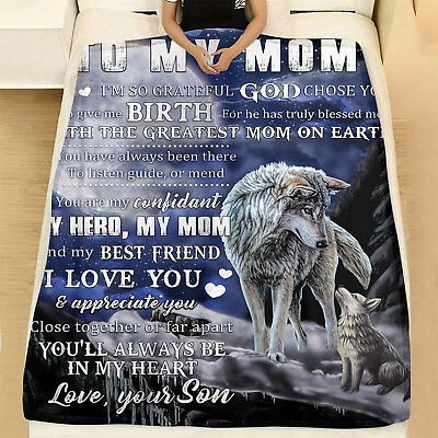 #ad To My Mom From Son Wolf Fleece Blanket Wolf Art Birthday Xmas Gift Mom Mother $32.99