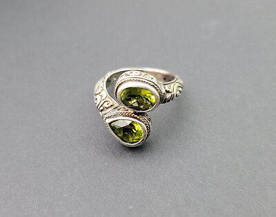 #ad Vintage Samuel B Behnam BJC 925 14k Double Green Gem Ring Size 6.5 $149.99