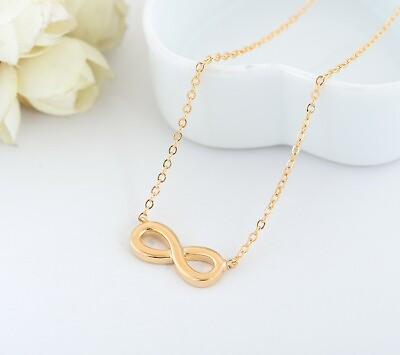 Women#x27;s 18K Yellow Gold Filled Eternity Gift Infinity Pendant Necklace Chain AU $12.99