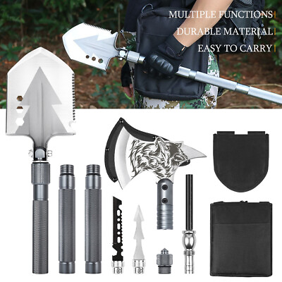Survival Folding Shovel Axe Set Tactical Spade Hatchet Camping Hunting Tools $39.99