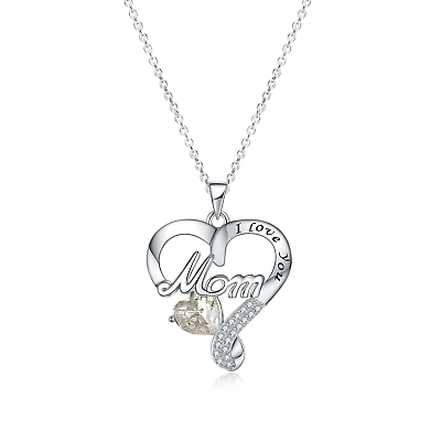 #ad Cubic Zircon I Love You Mom Heart Pendant in 925 Sterling Silver for Women Mot $76.49
