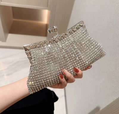 #ad Crystal Women Evening Clutches Wedding Party Handbag Clutch Purse Platinum color $48.00