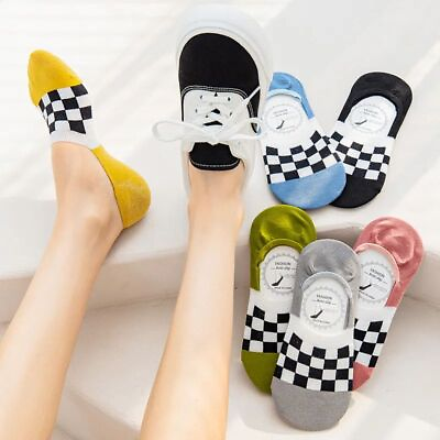 #ad Checkerboard Invisible Socks Elastic Plaid Sock Women Fashion Socks 5pairs Set $14.56