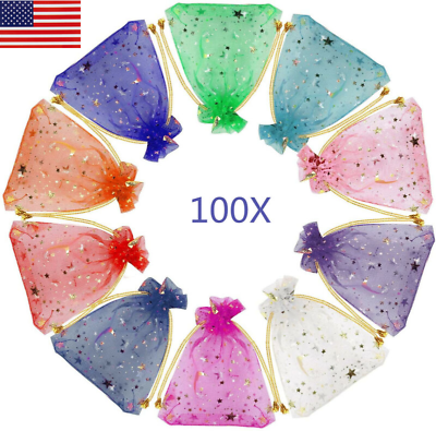 100 Pcs Moon Star Organza Gift Bag Candy Pouches Jewelry Bags with Drawstring $6.69
