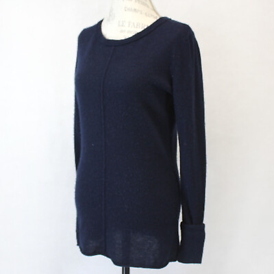 #ad Sandra Cashmere 2 Ply 100% Knit Round Neck Navy Blue Sweater Medium $39.99