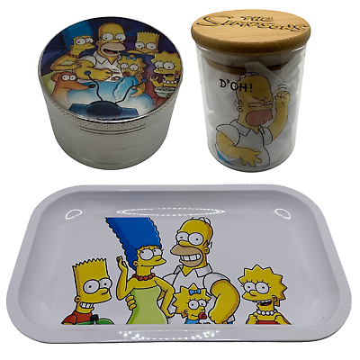 #ad Simpsons Funny Cartoon Herb Grinder Stash Jar Rolling Tray Set $14.00