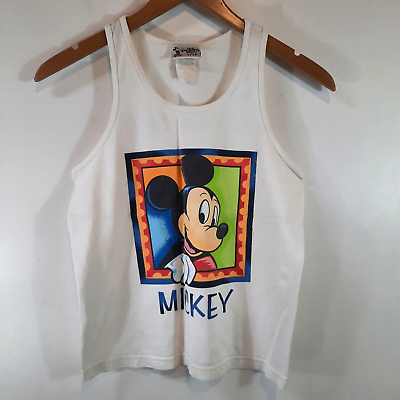 #ad Vintage Walt Disney World Mickey Mouse Kids Tank Top Size 10 12 Made in USA Boys $18.97