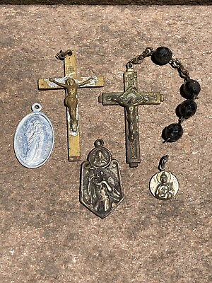 #ad Lot of 5 Religous Crosses Charms Medals $29.99