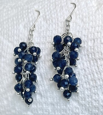 #ad Natural Sapphire Earrings 4mm Metal Iron Hook Colour Silver $19.99