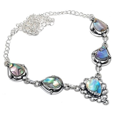 #ad Natural Abalone Shell Gemstone Handmade 925 Sterling Silver Necklace 18quot; $10.99