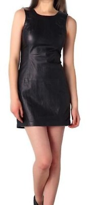 #ad Women Black Leather Dress Handmade Evening Club Party Wear Sexy Dress LD21 $175.50