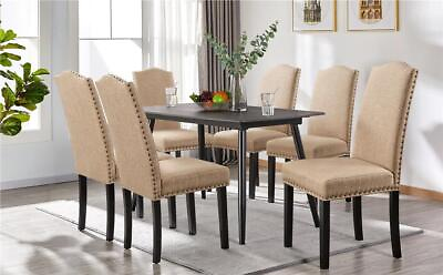 #ad Elegant Classic 6PC Parson Armless Upholstered Dining Chairs Solid Wood NEW $403.92