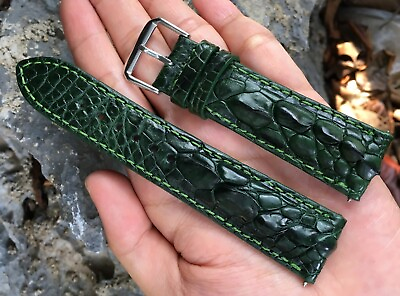 #ad 22mm Genuine Green Crocodile Alligator Skin Leather Watch Strap Band Handmade $25.64