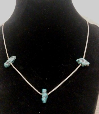 #ad Rare Turquoise Nugget Sterling Silver Choker Necklace 16quot; $25.00