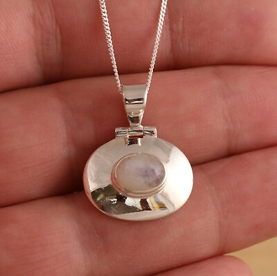 #ad Rainbow Moonstone Solid 925 Sterling Silver Oval Pendant Necklace Gift Boxed GBP 29.68