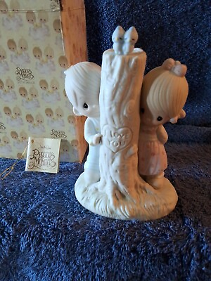 #ad Precious Moments Figurine Thee I Love E 3116 1979 Boy Girl Carved Tree Love You $17.99