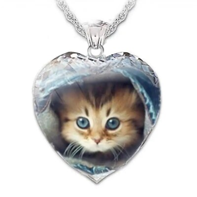 #ad Creative Cartoon Cat Heart Pendant Necklace Holiday Birthday Party Gift Girls $12.98