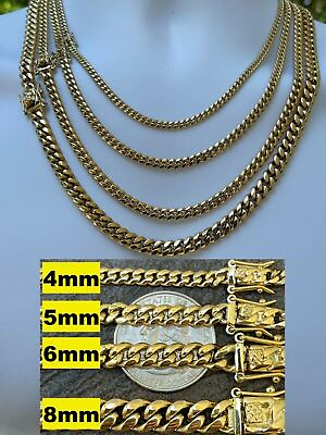 #ad Real Miami Cuban Link Chain Necklace Bracelet 14k Gold Plated Stainless Steel $35.36