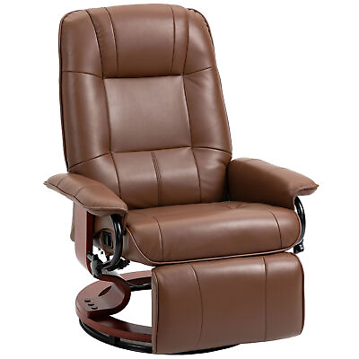 #ad Faux Leather Reclining Lounge Chair Swivel Recliner Sofa Seat w Wood Base Brown $217.35