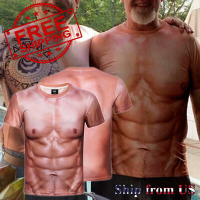 #ad Men#x27;s Strong Muscle Body Print Short Sleeve T Shirt 3D Digital Printing Tee Tops $16.99