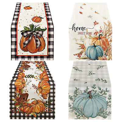 #ad Fall Harvest Table Runner Linen Pumpkin Thanksgiving Table Cloth $10.49