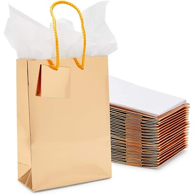 #ad Gift Bag with Tissue Paper Gold 8 x 5.5 x 2.5 in 20 Pack $16.89