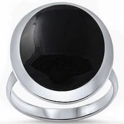 #ad Solitaire Ring Oval Simulated Black Onyx Solid 925 Sterling Silver $19.79