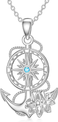 #ad I#x27;D Be Lost without You Anchor Compass Pendant CZ Necklace Women Sterling Silver $150.95