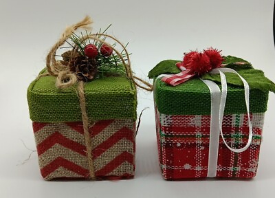 #ad Christmas Gift Shaped Ornament Holiday Decoration Winter Plaid Chevron Fabric $4.17