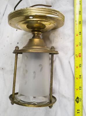 #ad Vintage Metal Gold Colored Ceiling Sconce Lamp Glass Fixture egz $64.99